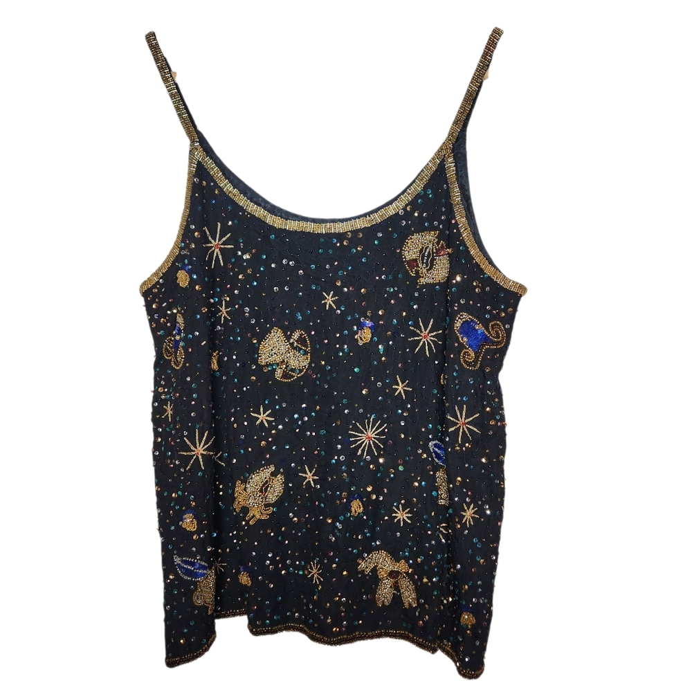 Vintage 80s Silk Beaded Celestial Camisole